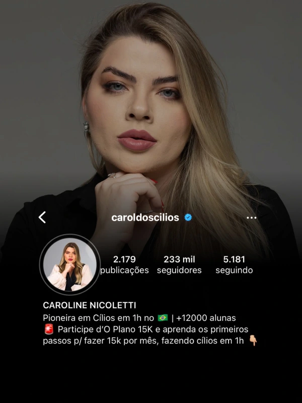 Perfil de Instagram de Carol dos Cílios, cliente do Wendell